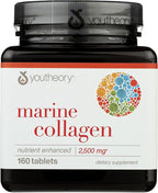 Youtheory Marine Collagen Tablets - 2,500 mg Fish-Sourced Collagen Peptides- with Vitamins A, C, E, B6 & B12 - Supports Joint & Nail Health* - Highly Absorbable - 160 Tablets (32-Day Supply)