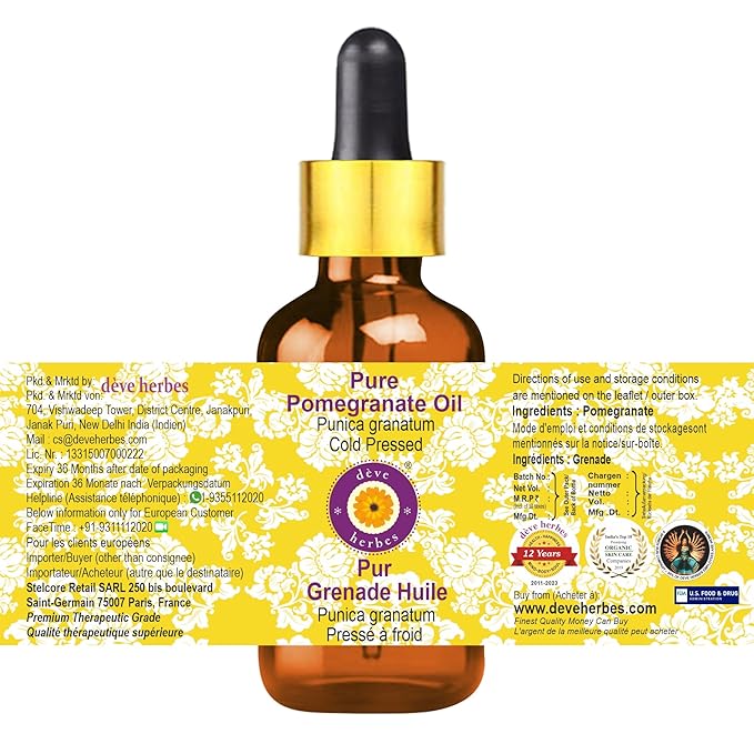 dève herbes Pure Pomegranate Oil (Punica granatum) with Glass Dropper Cold Pressed 50ml (1.69 oz)
