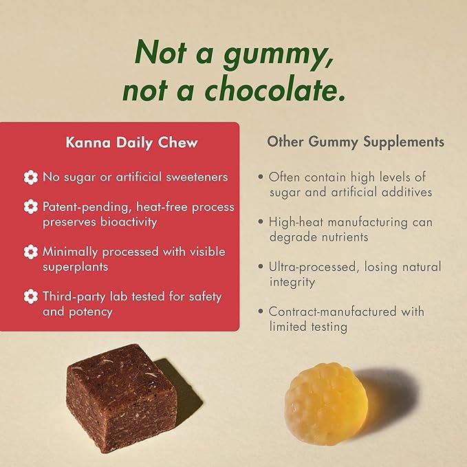 KA Kanna Daily Chews, Kanna Extract 30mg, Plant-Based Mood & Relaxation Support with Focus, Natural Herbal Supplement Alternative to Gummies, Sugar-Free, Vegan, Gluten-Free, 30 Count - Wildberry Mint