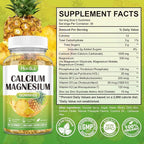 Calcium Magnesium Zinc Gummies, Calcium Magnesium 2:1 Ratio with Vitamin D3, K2, B6, B12 for Bone Strength, Muscle Function & Nerve Health, Extra Absorption Formula, Vegan, Pineapple Flavor 60 Gummies