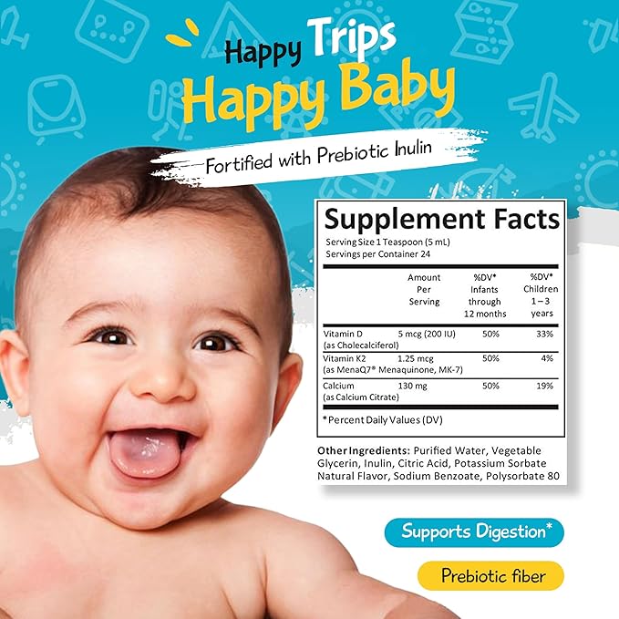 Kiddivit Baby Calcium Liquid Drops with Vitamin D3 & K2 – Gentle Bone & Growth Support Supplement – 24 Daily Servings – Inulin Fortified Prebiotic Fiber – Sugar Free, Gluten Free, Vegetarian, 4oz