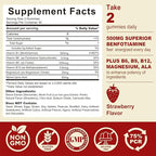 Vitamin B1(Benfotiamine) Gummies 500mg – B1 B6 B12 Vitamins with Magnesium for Energy Metabolism, Healthy Nervous System – Chewable B Complex for Adults & Kids - Vegan, Sugar Free, 60 Ct