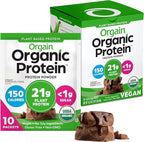 Orgain Organic Vegan Protein Powder, Creamy Chocolate Fudge - 21g Plant Protein, 6g Prebiotic Fiber, Low Carb, No Lactose Ingredients, No Added Sugar, Non-GMO, 10 Single Serve Individual Packets