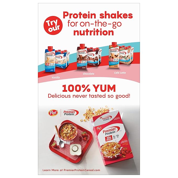Premier Protein Chocolate Almond Cereal, Chocolatey Protein Cereal Flakes with Sliced Almonds, Contains 20g of Protein Per Serving, 9 OZ Box (Pack of 2)