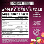 Apple Cider Vinegar Gummies for Weight Loss, Zero Sugar - Apple Cider Vinegar Powder 1000mg Per Serving - Vegan Apple Cider Vinegar Gummy for Detox & Cleanse - Sugar Free ACV Supplement - 60 Gummies