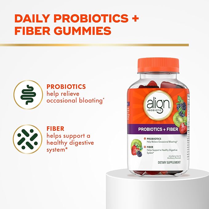 Align Probiotic, Probiotics + Fiber Gummies, Probiotics Help Relieve Occasional Bloating*, Fiber Helps Support a Healthy Digestive System*, #1 Doctor Recommended Probiotic Brand‡, 60 Gummies