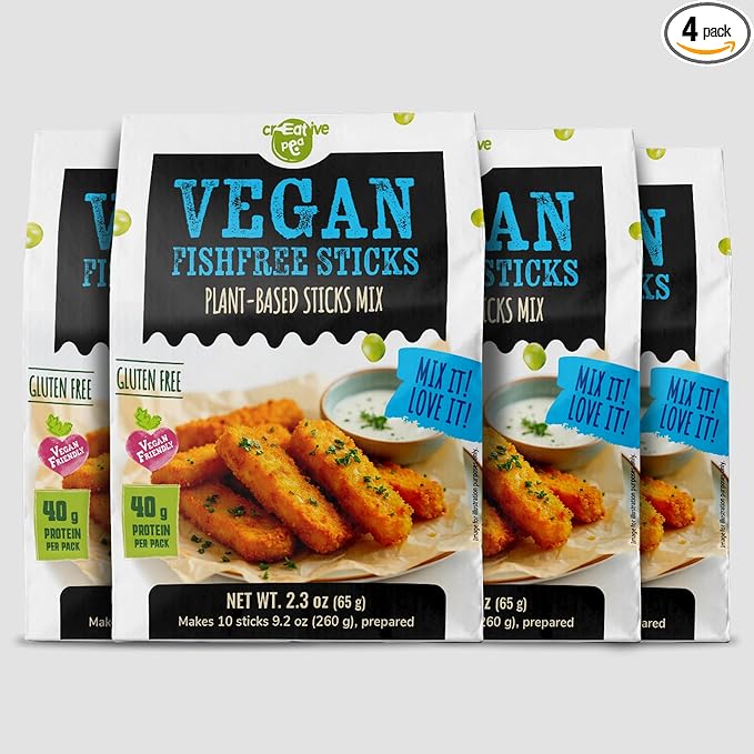 Creative Pea Vegan Fish Mix – Just Add Water & Oil, 4 Pack (65g Each), 4 Packs Make ~1 kg Prepared Food, Plant-Based, Gluten-Free