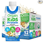 Orgain Organic Kids Nutritional Protein Shake, Vanilla, Healthy Kids Snacks, 8g Dairy Protein, 3g Fiber, 22 Vitamins & Minerals, No Soy ingredients, Gluten Free, Non-GMO, 8.25 Fl Oz (Pack of 12)