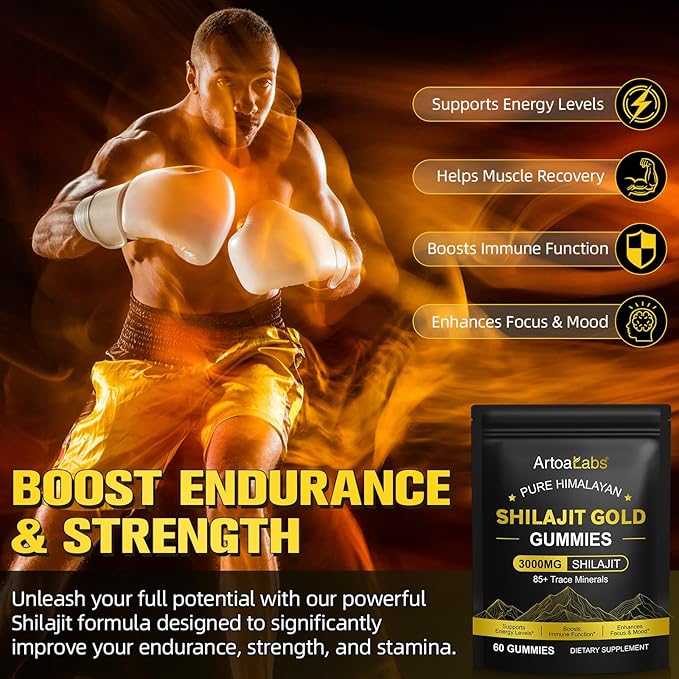 Shilajit Gummies for Men & Women, Pure Himalayan Shilajit Gold Gummies Rich in Ashwagandha, Gokshura with 85+ Trace Minerals, Authentic Flavor, 100% Natural - 60 Gummies