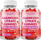 2 Pack Magnesium Citrate Gummies, High Absorption Magnesium Gummies for Adults, Magnesium Supplement to Support Natural Relaxation, Vegan, Sugar-Free, Strawberry Flavor, 120 Count