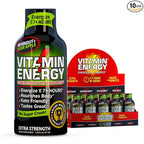 Vitamin Energy Workout+ Extra Strength Energy Shot Sour Apple 10 Pack, 260mg Natural Caffeine, Pre-Workout, B-Vitamins, Minerals, Endurance & Performance, Zero Sugar, Gluten-Free, Vegan, 1.93 fl oz