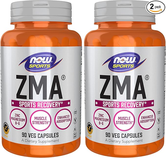 NOW Foods Sports Nutrition, ZMA (Zinc, Magnesium and Vitamin B-6), Enhanced Absorption, Sports Recovery*, 90 Capsules, (Pack of 2)