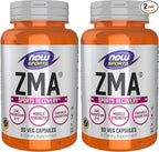NOW Foods Sports Nutrition, ZMA (Zinc, Magnesium and Vitamin B-6), Enhanced Absorption, Sports Recovery*, 90 Capsules, (Pack of 2)