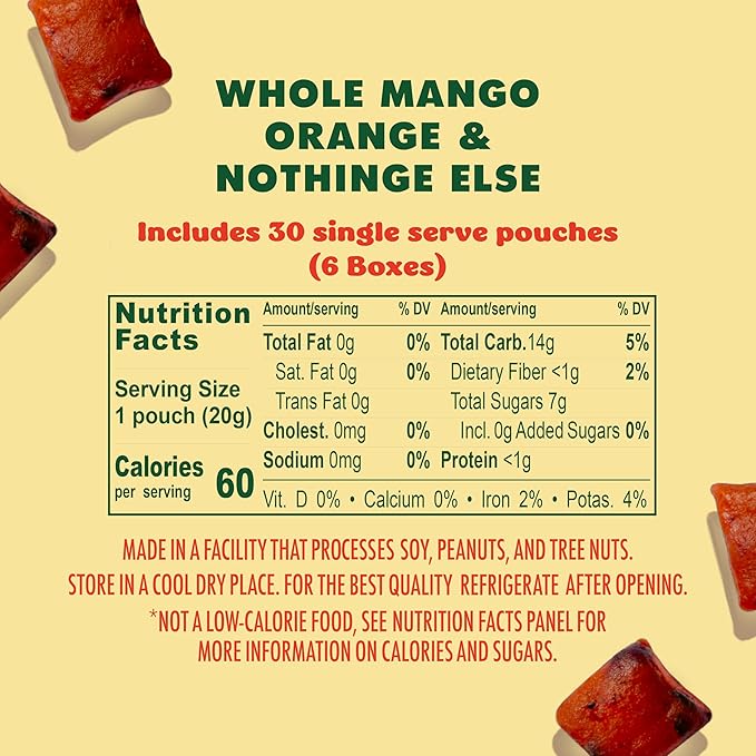 SOLELY - Organic Mango & Orange Whole Fruit Gummies (Pack of 6 Boxes, 5 Bags per Box) - Real Fresh Fruit - Healthy Snacks for Adults & Kids - Non GMO, Vegan Snacks, Shelf Stable - 30 Bags (3.5 oz)