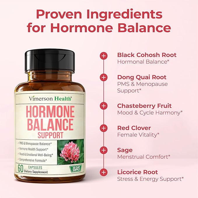 Hormone Harmony for Women with Black Cohosh, Dong Quai & Red Clover – Natural Hormone Balance for Women of All Ages – Supports PMS, Menopause & Mood – Women’s Hormone Balance Supplement – 60 Capsules
