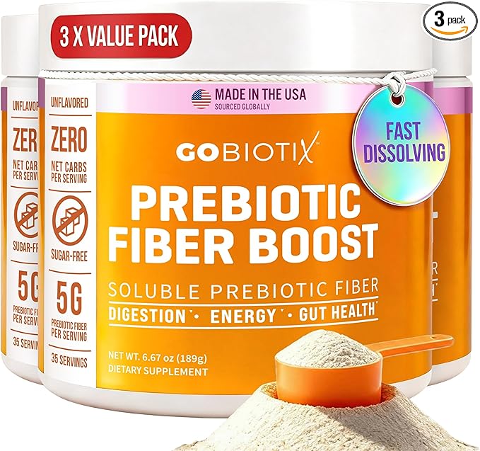 GOBIOTIX Fiber Supplement Powder with Prebiotics for Digestive Health and GLP-1 Support, Soluble Fiber for Gut Health & Debloat, Keto, Vegan, Gluten & Sugar Free, 35 Servings (3 Pack)