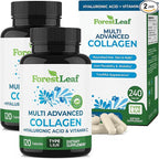 ForestLeaf Multi Collagen Pills with Hyaluronic Acid + Vitamin C | Hydrolyzed Collagen Supplements for Women or Men | Multi Collagen Capsules Peptides for Skin, Wrinkles, 240
