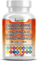 Glucosamine Chondroitin MSM Supplement – with Hyaluronic Acid, Collagen, Boswellia, Turmeric, Quercetin & Flaxseed – Joint Support Complex for Mobility & Flexibility for Men & Women – 90 ct