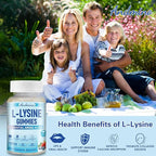 L-Lysine Gummies 1000 mg, with Trehalose, L Lysine Gummies for Lips & Oral Wellness, Immune Support & Collagen & Calcium, for Adults & Kids, Non-GMO, Vegan, Gluten Free, Berry Flavor, 120