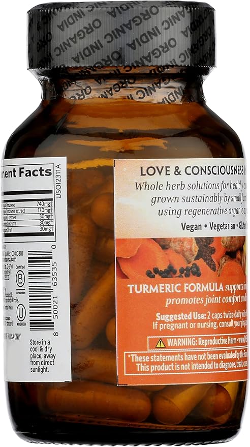 ORGANIC INDIA Turmeric Curcumin with Black Pepper - Organic Turmeric & Curcumin Supplement, Joint & Immune System Support, Whole Root - 60 Capsules