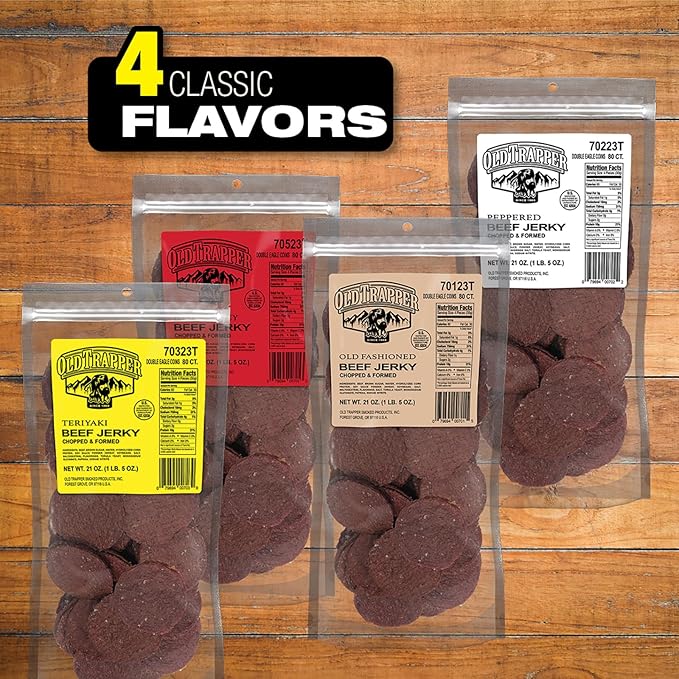 Old Trapper Double Eagle Beef Jerky, Teriyaki Flavor, 21 Ounce Package, Natural Wood Smoked Meat Snacks, 10 Grams of Protein and 80 Calories per Serving (Pack of One)