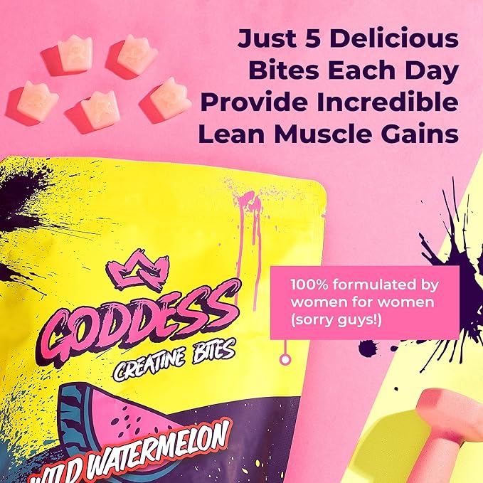 Primal Queen Goddess Creatine Gummies – Low-Sugar Chewable Creatine for Women | Booty and Muscle Builder, Faster Recovery, Strength | High-Potency Wild Watermelon Flavor – 150 Bites (5g per Serving)
