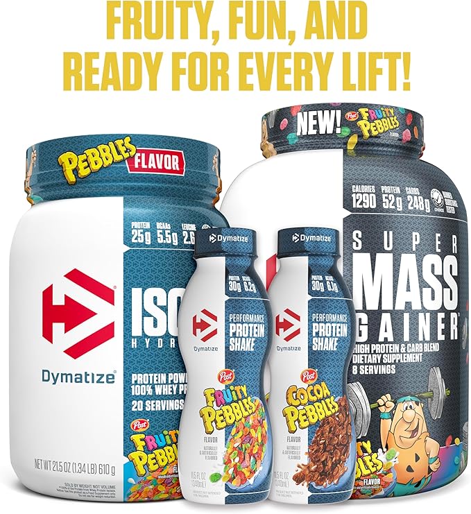 Dymatize x Fruity Pebbles ISO100 Whey Protein Powder Isolate, 25g of Protein, 5.5g BCAAs, 120 Cal., Gluten Free, 1g Fat, 1g Sugar, 2g Carb (45 Servings)
