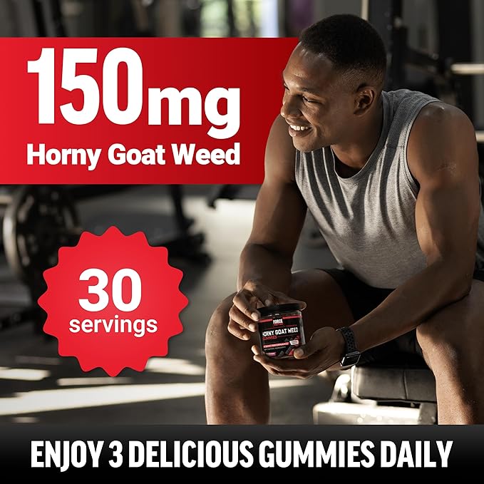 Force Factor Horny Goat Weed Gummies for Men, Natural Male Drive & Vitality Supplement with Ingredients for Superior Absorption, Delicious Passion Berry Flavor, Black, 90 Count