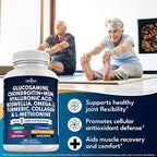 Glucosamine Chondroitin, MSM, Turmeric Curcumin, Collagen, Hyaluronic Acid, Omega 3 – Joint Health Supplement for Men & Women – 120 Count