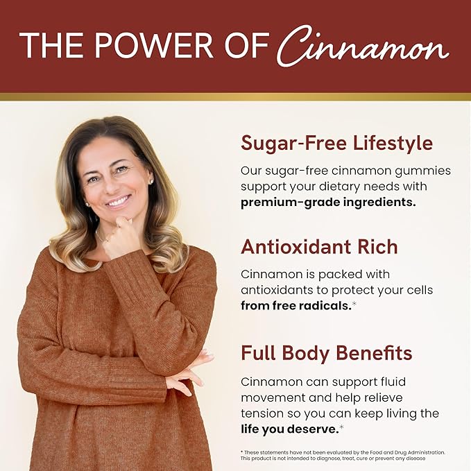Sugar-Free Cinnamon Gummies 2000MG with Ceylon Cinnamon & Cassia Complex | Sugar-Free Lifestyle Supplement & Guilt-Free Apple Pie Flavor with Chromium | Vegan, Non-GMO, Gluten-Free | 60 Gummies