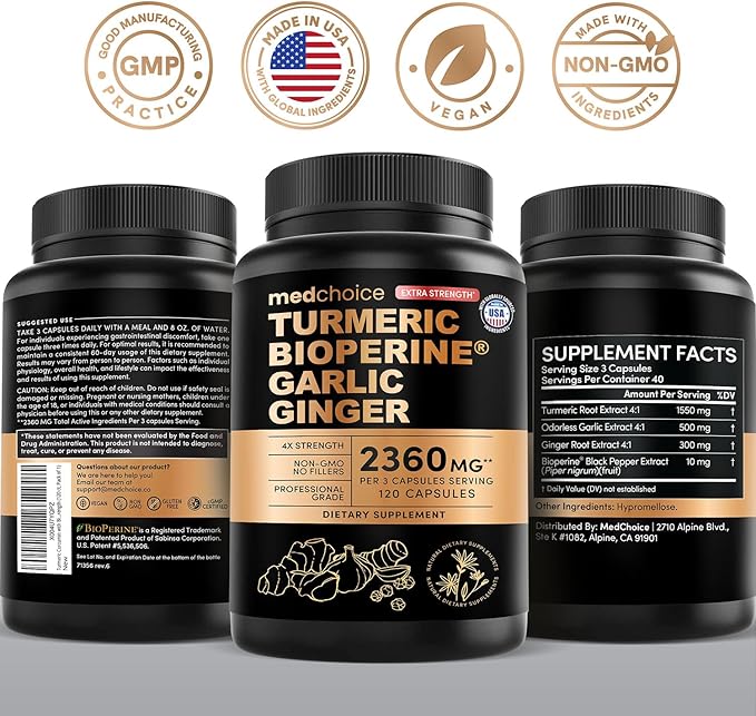 Extra Strength Turmeric Capsules - High-Absorption 2360 mg Curcumin Supplements, Non-GMO Blend for Digestive Comfort & Daily Support - Organic Turmeric Supplement with Black Pepper (120ct, Pack of 1)