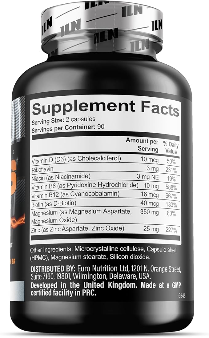 Iron Labs ZM6 - High Strength Zinc and Magnesium Supplement - 180 Vegetarian Capsules (3 Month Supply) - Super Enhanced Zinc Magnesium Aspartate and B6 Complex