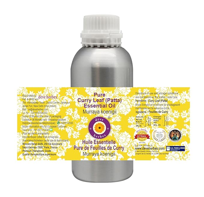 Deve Herbes Pure Curry Leaf (Patta) Essential Oil (Murraya koenigii) Steam Distilled 1250ml (42 oz)