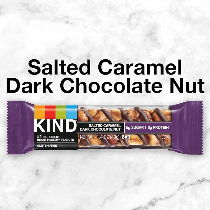 KIND Nut Bars, Salted Caramel & Dark Chocolate Nut, Healthy Snacks, Gluten Free, Low Sugar, 6g Protein, 12 Count (Pack of 2)