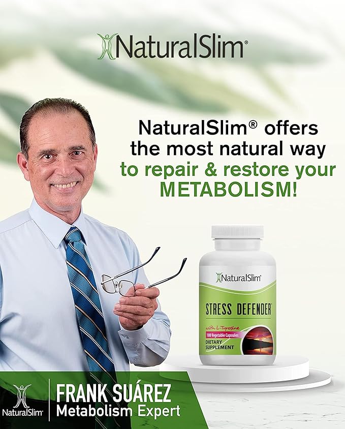 NaturalSlim Stress Relief Supplement - Stress Defender, High Cortisol Reducer, Control Cravings, Sleep & Metabolism Support with Vitamin B5 Pantothenic Acid & L Tyrosine 180 Vegetable Capsules 3 Pack