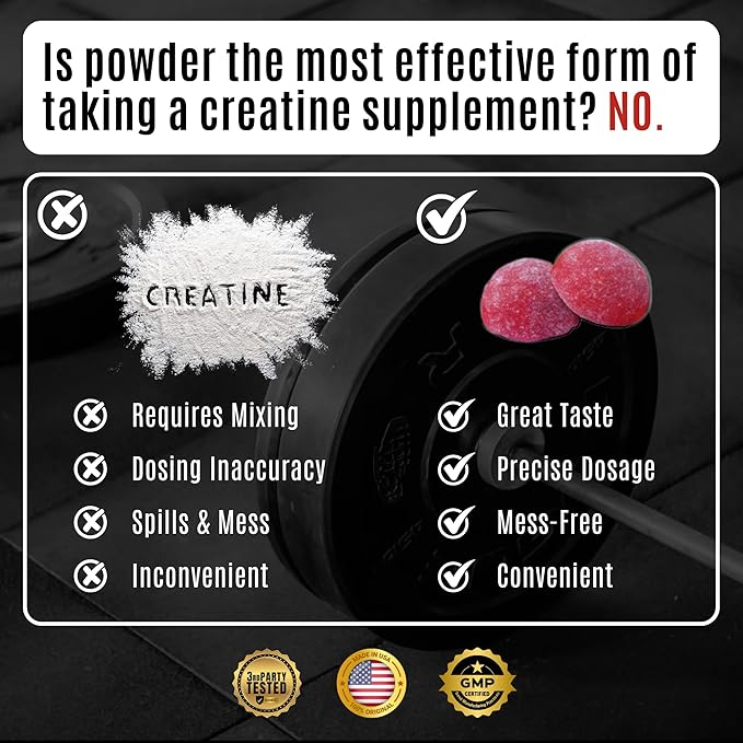 Ekkovision Creatine Monohydrate Gummies for Men and Women, Orange Citrus Flavor, Sugar Free Creatine Gummies for Pre Workout, Muscle Strength and Recovery, Vegan & Travel Friendly, 300 Ct, 60 Servings