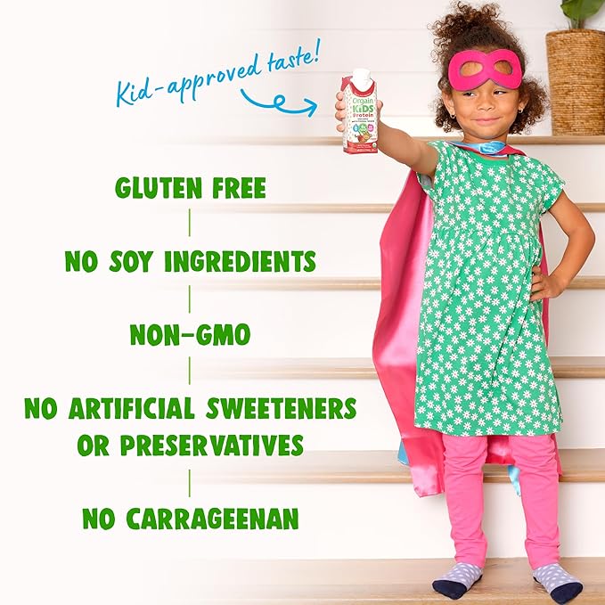 Orgain Organic Kids Nutritional Protein Shake, Strawberry, Healthy Kids Snacks, 8g Dairy Protein, 3g of Fiber, 22 Vitamins & Minerals, No Soy ingredients, Gluten Free, Non-GMO, 8.25 Fl Oz (Pack of 24)