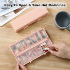 Foldable Pill Organizer 2 Times a Day w/Etched Labels -Dual Protection & Portable Weekly AM PM Pill Box, 7 Day Medicine Container, Large Travel Pill Case for Week Daily Supplement Vitamin - Pink