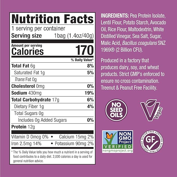Wonderslim Protein Chips with Probiotics, Salt & Vinegar | 12g Plant Protein, 170 Cal | High Protein Chips, Vegan, Gluten Free, Non-GMO | Made with Avocado Oil, No Seed Oils | 12 Pack