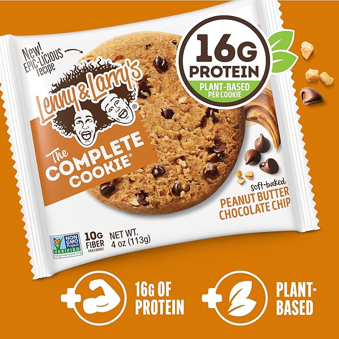 Lenny & Larry's Complete Protein Cookie, [Peanut Butter Chocolate Chip], Chewy Soft Baked, 16g Plant Protein, Vegan, Non-GMO, High Fiber, [4 Ounce] Cookie (Pack of 12)