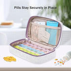 Weekly Travel Pill Organizer 3 Times A Day Pill Case for Purse with Removable 7 Day Pill Box Holder,Cute Medication Organizer Pill Container for Medicine, Vitamin, Fish Oils,Supplement(Purple, Large)
