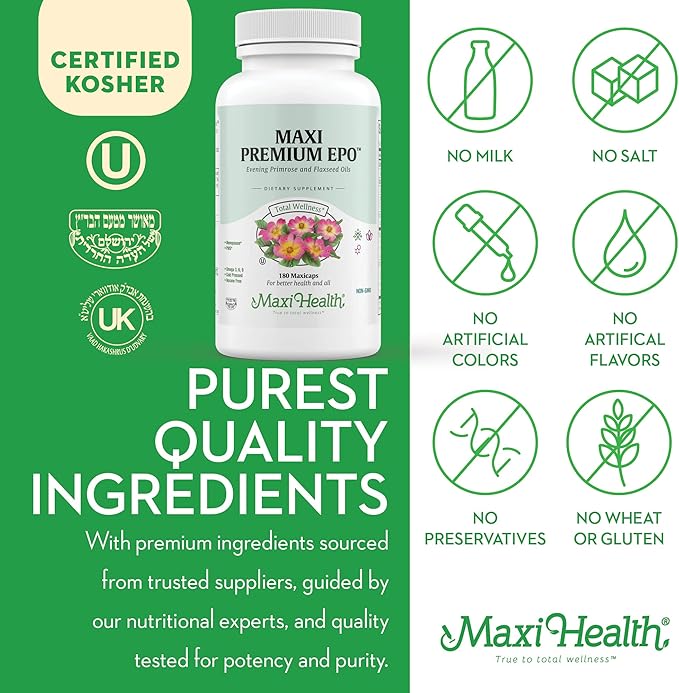 Organic Evening Primrose Oil Capsules 1500mg - EPO Gamma Linolenic Acid Supplement - Hormone Balance for Women - PMS & Hot Flashes Menopause Relief - GLA Hormonal Acne Supplements, 180 Count