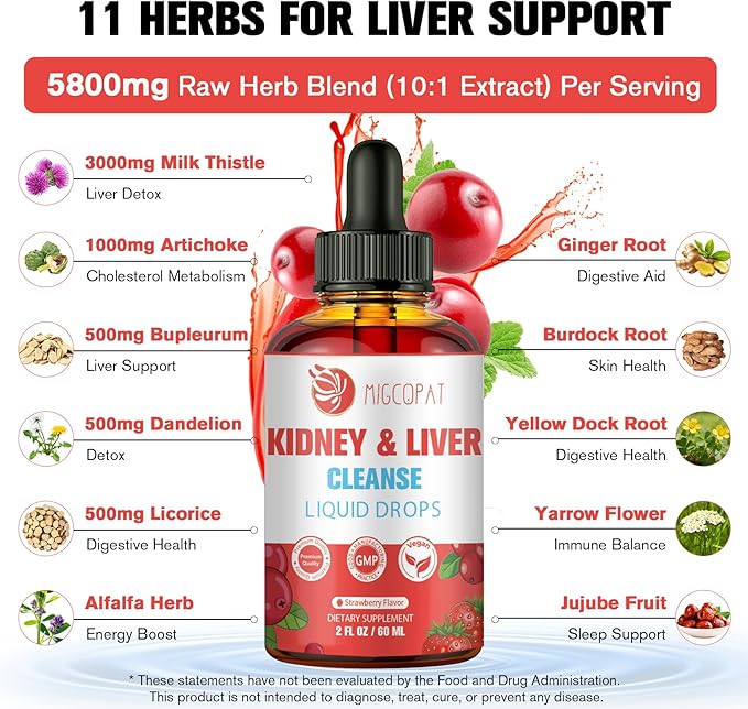 Kidney and Liver Cleanse Detox & Repair Drops - 2 Pack (60ml Each), Cranberry & Milk Thistle Supplement with Artichoke, Astragalus - Natural Herbal Support for Liver, Kidney & Urinary Tract Health