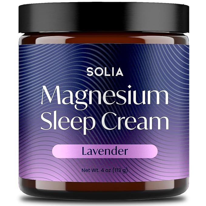 Solia Magnesium Sleep Cream, USA-Made Topical Magnesium Lotion for Sleep, Lavender Lotion for Feet, Nighttime Mag Oil Body Butter, Foot Cream, Relaxing Rub for Muscles, 4oz