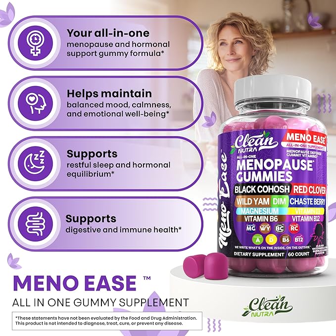 Menopause Supplement for Women Gummies with Black Cohosh, Wild Yam, DIM, Magnesium, Red Clover Chasteberry for Hormone Balance Relief Night Sweats Mood Plus Bergamot, Vitamin D3, Vitamin B6 B12