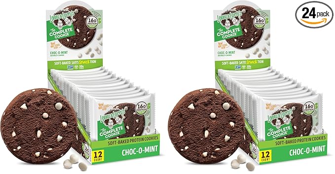Lenny & Larry's Complete Protein Cookie, [Choc-O-Mint], Chewy Soft Baked, 16g Plant Protein, Vegan, Non-GMO, High Fiber, [4 Ounce] Cookie,(Pack of 24)