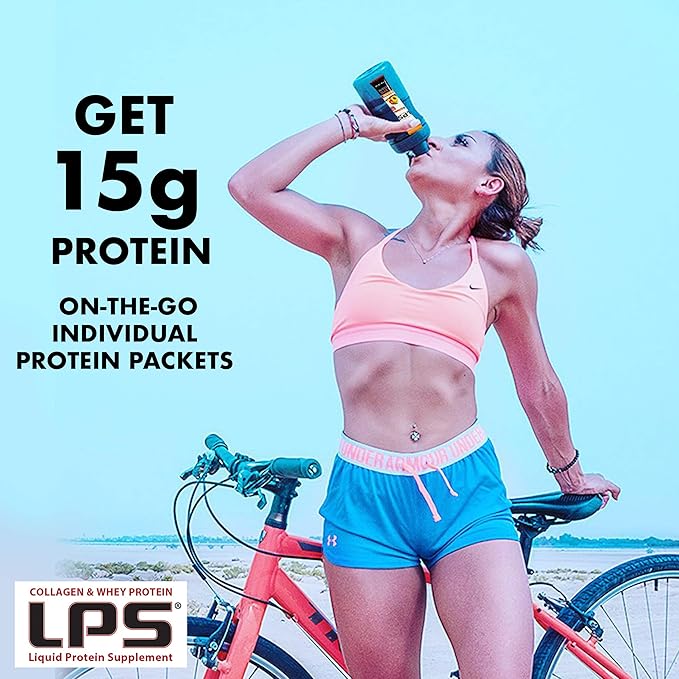 Nutritional Designs LPS Liquid Collagen & Whey Protein Supplement - Non-GMO Drink, Sugar-Free - Promotes Healthy Skin & Hair for Men & Women, Peach Mango, Single Serve (50 Packets)