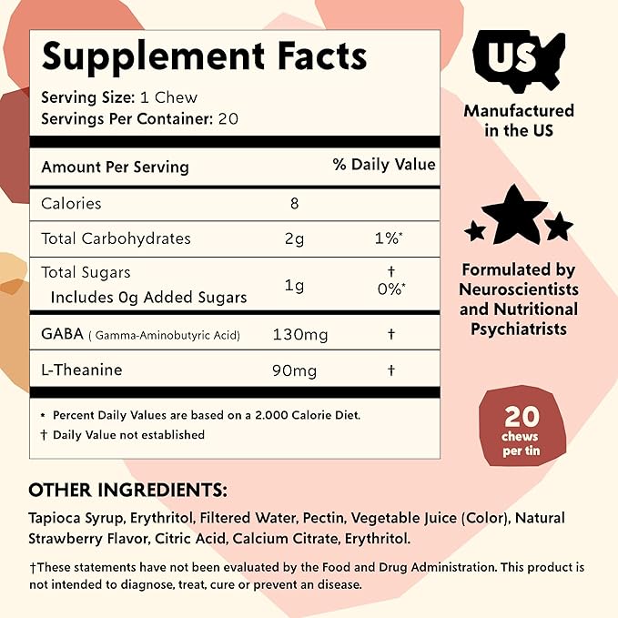 PYM Berry Mood Chews Support for Stress, Worry & Overwhelm, 120 Count | 130mg GABA, 90mg L-Theanine | Vegan, Non-GMO, Gluten-Free, No Added Sugar | All-Natural Mood Balance Supplement Made in USA