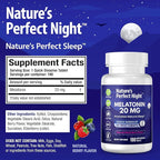 Nature's Perfect Night | Melatonin 20mg | 180 Quick Dissolve Tablets, 2-Pack | Natural Mixed Berry Flavor |High Potency | Sugar Free | Vegan | Gluten Free | 2 Count