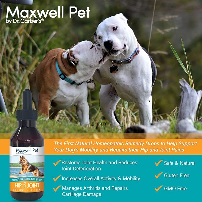 DR.GARBER'S Maxwell Pet Hip & Joint for Dogs - The First Natural Biotherapy Supplement Drops to Support and Restore Hip & Joint Health, Repair and Ease Hip & Joint Pain, & Improve Mobility – 90ml